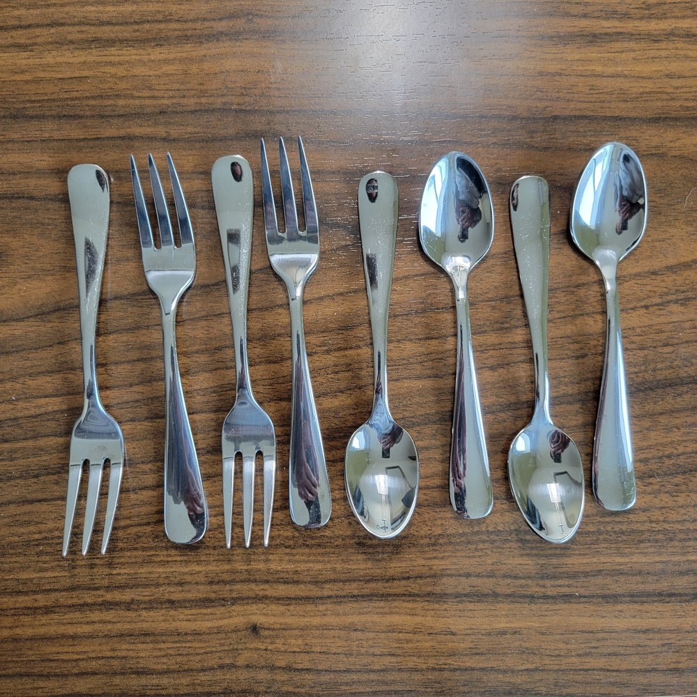 Skandia Stainless Flatware 4 Demitasse Coffee Spoons and 4 Cocktail Shrimp Forks